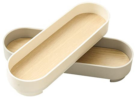 Vassoio,Vassoio Ovale in Legno, Decorativo Vassoio portaoggetti Tavolo Organizer Vassoio per Gioielli Profumi, per Vanità, Comò, Bagno, Camera da Letto(Bianco)
