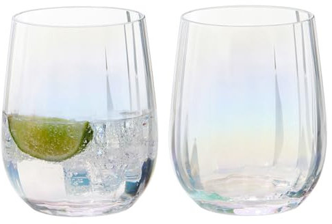 Anton Studio Designs Palazzo Handgefertigtes Weinglas ohne Stiel, perfekt für Rotwein, Weißwein, Spirituosen oder Wasser - 450 ml - Perlmutt - Set mit 2 eleganten Glasbechern