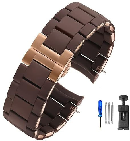 Bracelet de Montre en Silicone, for Armani Ar5920 5919 5859 5867 Acier Revêtu de Caoutchouc Blanc Hommes Femmes Bracelet Accessoires 20mm23mm Bracelet (Color : Brown-rose gold, Size : 23mm)