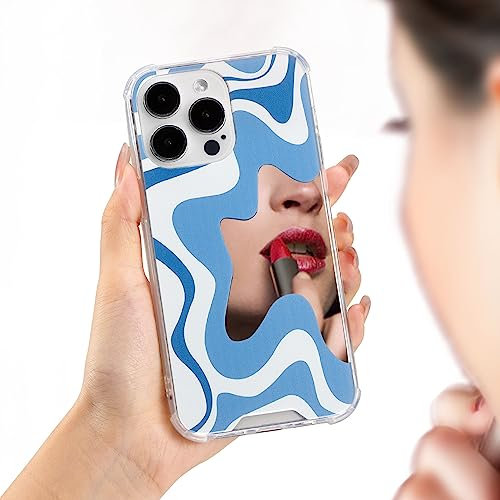QLTYPRI Case for iPhone 12 Pro Max, Cute Wave Pattern Mirror Case for Girls Women, Soft TPU Edge & Hard PC Back with Shockproof Air-Guard Corners Protective Phone Cover for iPhone 12 Pro Max – Blue