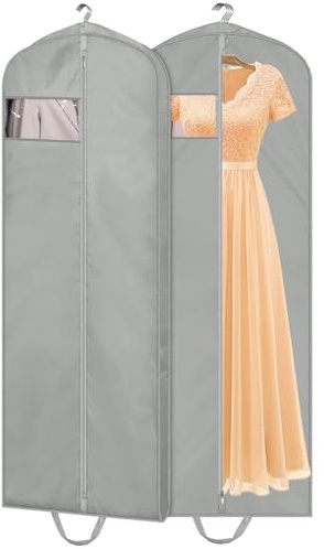 MISSLO Kleidersack Lang 165cm für Reisen,2 Stück Kleiderhüllen Mottensicher Kleidung schutzhülle, Kleidersäcke für Brautkleider, Abendkleider, Tanzkostüme, Mäntel, Jacken, Grau