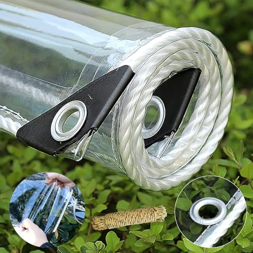 AHWEKR 6' x 8 'transparent PVC Vinylwasserdichtes Tuch, wasserdichtes transparentes Tuch, mit Seilring, schweres Outdoor-Camping, transparent wasserdichtes Regentuch für das Dach