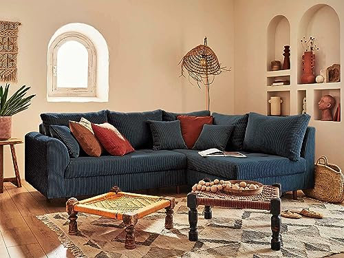 Lisa Design Rune – Ecksofa rechts – 4-Sitzer – aus Cord Nachtblau