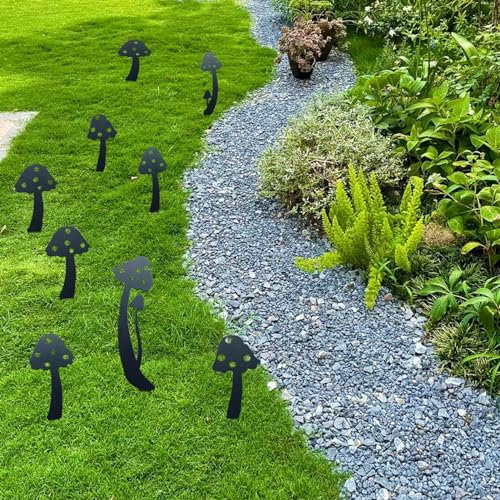 Metal Mushroom Yard Art Garden Decorative Stake Hollow Out Mushrooms Silhouette Statue Decor, 5pcs Mushroom Family Silhouette Sets for Pathway, Floor, Garden, Lawn, Outdoor Decorat (Metal Mushroom)