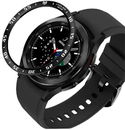 GIOPUEY Schutzring Kompatibel mit Samsung Galaxy Watch 4 Classic 46mm, Bezel Ring Bezel Styling Lünette Schutz hülle, Schutzring aus Aluminiumlegierung aus Metall - A-Black