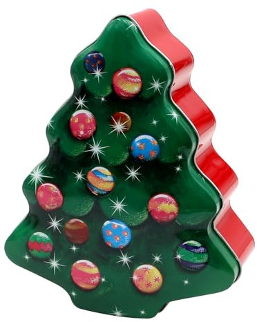 Dekohelden24 Tannebaum-Dose aus Metall, Keksdose, Weihnachtsdose, Gebäckdose, Blechdose, Größe L/B/H: ca. 18 x 15 x 6 cm