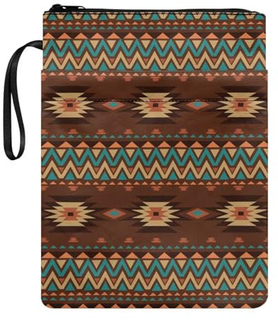 Poceacles Navajo Azteken-Buchhülle für Buchliebhaber, Buchschutz mit Reißverschluss, waschbarer Stoff, für Teenager, Erwachsene, Buchliebhaber, Lehrer
