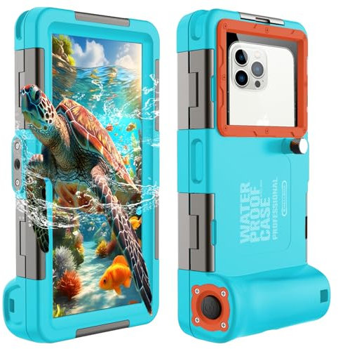 Latest Upgrade Universal Waterproof Phone Case for Snorkeling and Diving [50ft/15m] Underwater Phone Case for iPhone 16/15/14/13/12/11 Pro Max Galaxy S24/S23/S22/S21 Ultra Plus etc Diving Case-Blue