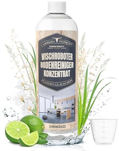 Bodenreiniger für Wischroboter & Saugroboter für alle Hartböden | Wischroboter Reinigungsmittel Konzentrat 1L | Streifenfreier Wischroboter Reiniger + Dosierer | URBAN FOREST | Lemongrass