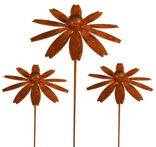 3er Set Gartenstecker Sonnenhut Metall Rost Gartendeko Edelrost Rankstab Beetstecker Topfstecker Naturrost