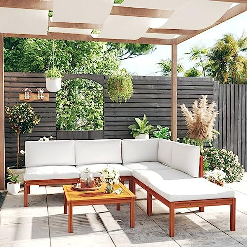 Festnight 6-TLG. Lounge Gartenmöbel Set Holz Gartenmöbel Ecklounge Ecksofa Loungemöbel Set Gartengarnitur Balkonmöbel Outdoor Sofa aus Akazien-Holz