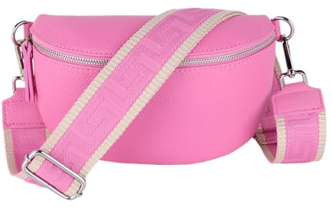 MIRROSI® Bauchtasche Damen, Echtleder, Made in Italy, Umhängetasche, Brusttasche, Crossbody Bag (1 Tasche & 2 Gurte) (Babyrosa (UNI Babyrosa), Große Tasche (28x18x9cm))