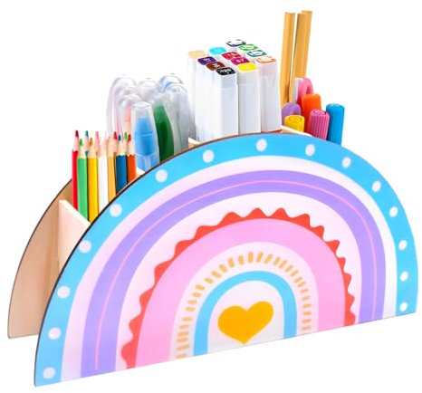 Regenbogen Stiftehalter Bleistift Halter für Schreibtisch Schreibtischorganizer aus Holz Regenbogen kinder Stiftköcher Stiftebox für Home Office Desktop Lagerung Briefpapier Zubehör Organizer