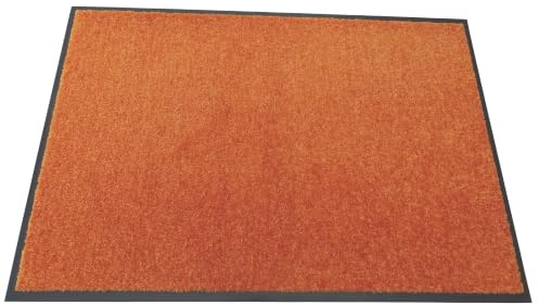 Schmutzfangmatte Kiel | Fußmatte | 30 °C waschbar, Orange, 90 x 150 cm | Dichter Flor mit hoher Feuchtigkeitsaufnahme | Rutschfest und strapazierfähig | Rundum mit Rand | Besonders flach