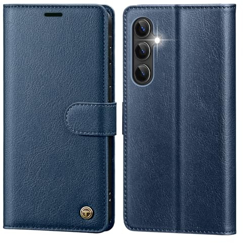 CASBST Handyhülle für Samsung Galaxy S24 Hülle mit Panzerglas Premium Leder Schutzhülle Klappbar mit Kartenfach Ständer Magnet Handytasche mit RFID Flip Case Klapphülle für Samsung S24 Blau