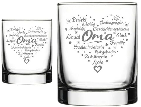 Graviertes personalisiertes Wasserglas Oma als Geschenk zum Geburtstag, Muttertag o. einfach so mit lieben Worten in Herzform, andere Gläser gravieren & personalisiert mit Gravur Namen im Shop