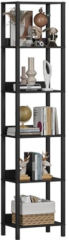 VASIHO Bücherregal, Regal mit 6 Ebenen, Standregal, Büroregal, freistehend, Dekoregal, zur Präsentation, modern, für Wohnzimmer, Schlafzimmer, Schwarz SSJ003H