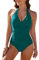 RITOSTA Maillot de Bain Femme 1 Pieces Gainant Ventre Plat Col en V Sexy Maillots Une Pièce Push Up Maillot de Bain 1 Piece Amincissant Swimsuit Rembourré Réglable Swimwear(Bleu Vert,L)