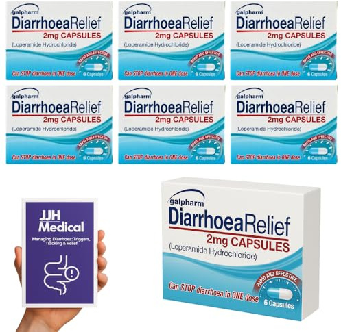 Diarrhoea Relief Capsules 36 Pack - Loperamide Hydrochloride 2mg | JJH Medical Bundle with Stool Chart, Symptom Tracker & Triggering Factors Guide for Adult Diarrhoea Relief- Packaging May Vary