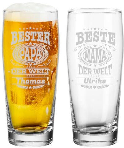 LUXENTU Willi Becher 0,3l mit personalisierter Gravur, Bierglas zum Muttertag/Vatertag, Helles-Glas mit individueller Lasergravur, Geschenk für Mama und Papa, Spülmaschinenfest