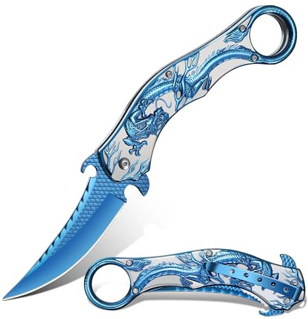 Dream Reach Drachenmuster Klappmesser Taschenmesser - Outdoor Klappmesser in Geschenkbox für Männer Blau