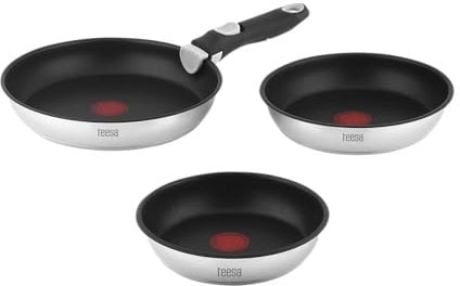 Teesa Set 3 Pfannen mit Abnehmbarem Griff 22cm 24cm 28cm Titan Oberfläche FRYING PANS SINGLE HAND Edelstahl Typ 304 Alle Herdarten TSA0155