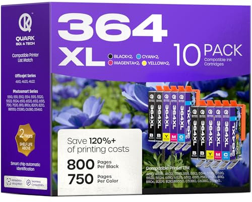 Quark Tintenpatrone Kompatibel für HP 364XL für Deskjet 3070A 3520 für Photosmart 5520 5510 5515 5524 6510 6520 7510 7520 (Schwarz, Cyan, Magenta, Gelb, 10er-Pack)