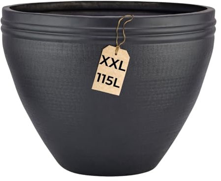 Marrakesch XXL Aluminium Blumenkübel Übertopf Ø 57 cm Schwarz Matt | Pflanzentopf Pflanzkübel 115 L groß rund für Outdoor Indoor | Blumentopf Blumentöpfe Calvino für Garten Balkon & Wohnzimmer