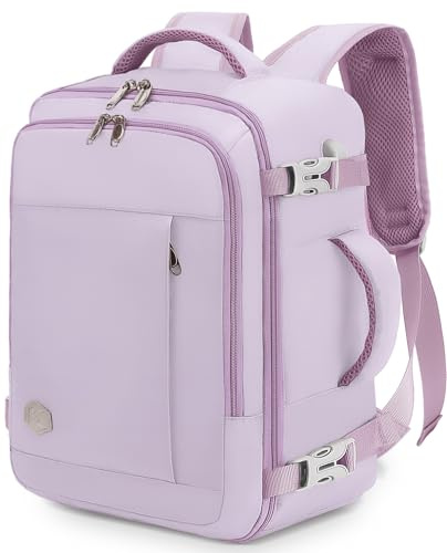 VANKEV Bagage Cabine 40x30x20 Pour Ryanair easyJet Sac à Dos Voyage | 24L Cabine Avion Bagage à Main, Femme Homme Sous Siege Cabine Sac à Dos, Pour Ordinateur Portable 15.6 Pouces, VIOLET CLAIR