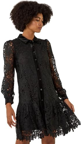 Roman Premium Velvet Trim Shirt Dress for Women UK - Ladies Everyday Autumn Winter Collar & Revere Neckline Comfy Soft Evening Vacation Work Party Night Out