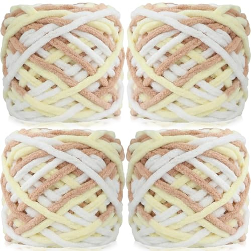 Cnwinu Dicke Wolle zum Stricken, 4 x 100 g Chunky Yarn, Mehrfarbiges Strickwolle Dickes Garn, Weiches Dicke Wolle zum Häkeln, für Decken, Kissen, Haustierbetten, Taschen, Mützen und Schals Verwendet