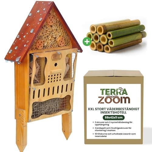 Grand hôtel à insectes résistant aux intempéries XXL en bois – Grand hôtel à abeilles XXL, hôtel à insectes avec piquet de sol, à suspendre ou à poser, hôtel pour abeilles sauvages & maison pour