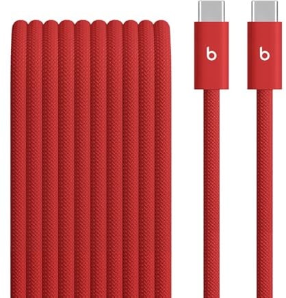 Cavo Beats intrecciato da 240 W, da USB-C a USB-C, per ricarica rapida, resistente e antigroviglio, compatibile con dispositivi Apple e Android (3 m) – Rosso rapido