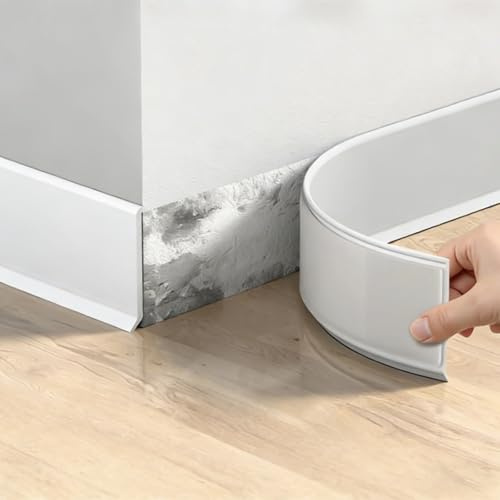 Plinthe flexible autocollante blanche (6 m) – 7 cm en PVC pour salle de bain, cuisine, murs inégaux, finition murale étanche sans perçage – Plinthe souple 50 x 20 mm (blanc)