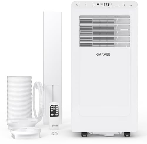 Garvee 8000 BTU Aire acondicionado portátil, hasta 350 pies cuadrados Mando a distancia 48dB unidad de CA portátil, deshumidificador, ventilador, sueño, temporizador de 24 horas y kit de instalación