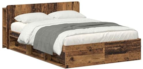 vidaXL Bettgestell mit Stauraum Altholz 135 x 190 cm Holzwerkstoff, Moderne Schlafzimmermöbel, rechteckiger Holz-Bettrahmen, praktische Aufbewahrung, minimalistischer Stil