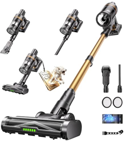 Circlio Aspirateur Balai sans Fil 650W/65000Pa/75min Aspirateur Autoportant | Mode Automatique | Écran LED| Station de Charge Murale | Brosse Anti-Emmêlement | Tapis, Sols Durs et Poils d’Animaux