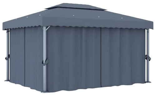 Sinkzol Tonnelle de jardin 4 x 3 m anthracite en aluminium avec rideau et moustiquaire, pergola pour terrasse, balcon, extérieur, tente de fête pour barbecue, mariage, événement