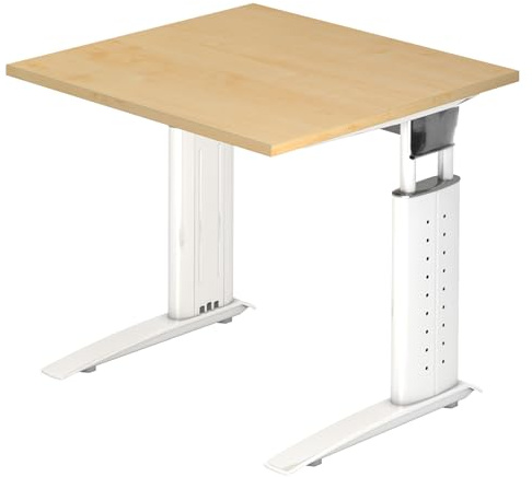 bümö höhenverstellbarer Schreibtisch U-Serie 80x80 cm in Ahorn, Gestell in weiß - PC Tisch klein für's Büro manuell höhenverstellbar, Computertisch verstellbar