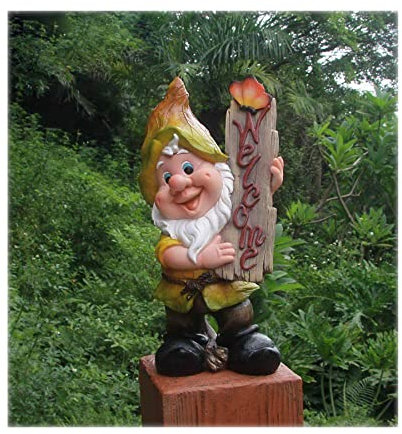 Design Zwerg NF 16107 Welcome Willkommen 36-37 cm Hoch Deko Garten Gartenzwerg Figuren Dekoration Verschiedene Design (Design 4)