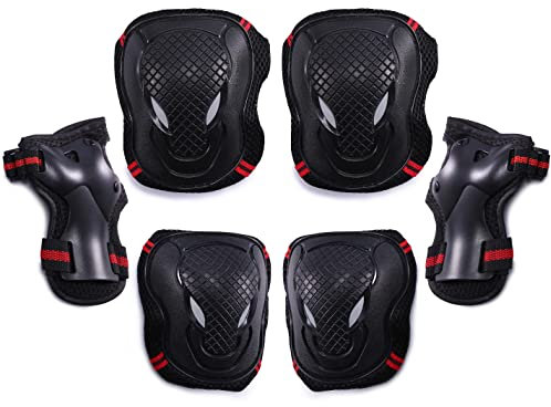 Selighting Protective Gear Set - 6 in 1 Adults Teens Kids Knee Elbow Pads Wrist Guards for Skateboarding Riding Cycling Scooter Rollerblading Roller Skating (L, Black+Red)