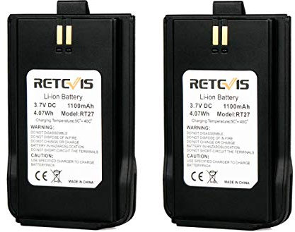 Retevis RT27 Walkie Talkie Batería de Ión de Litio Original 3.7V DC 1100mAh RT27 Walkie Talkies (Negro, 2 Piezas)