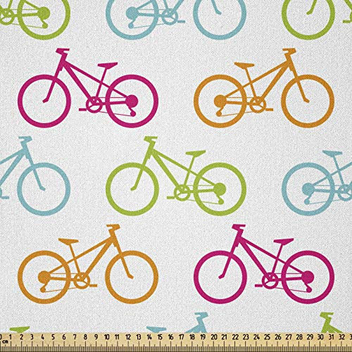 ABAKUHAUS Fahrrad Stoff als Meterware, Verschiedene Farbige Bikes, Microfaser Stoff für Dekoratives Basteln, 1M (230x100cm), Rosa Orange