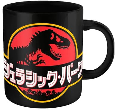 Jurassic Park Tasse Japanisches Logo weiß/schwarz, bedruckt, aus Keramik, Fassungsvermögen ca. 315 ml..