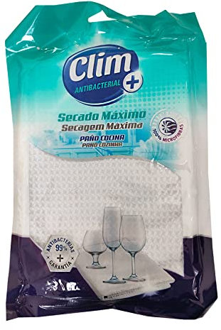 Clim Antibacterial. 12 Paños de Secado antibacterias súper Absorbente 100% Microfibra Especial Secado de vajillas, Platos y Vasos