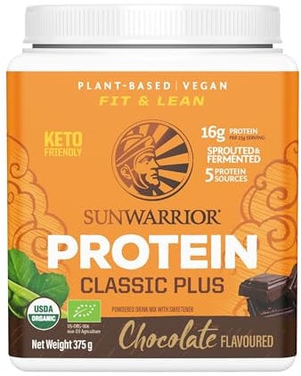 Sunwarrior Classic Plus Chocolate 375G Protein Powder 16G Protein Per Serve Vegan Keto Natural Organic Plant Based