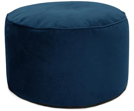 rucomfy Beanbags Luxury Round Velvet Pouffe Bean Bag - Large Footstool Ottoman for Living Room or Bedroom - Lightweight & Durable - W55cm x H38cm - Peacock Blue