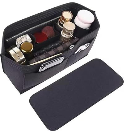 Doxo Filz-Organizer-Einsatz für Handtasche und Tragetasche, groß, mit Reißverschlusstasche, passend für Speedy und Neverfull MM schwarz, Größe: L