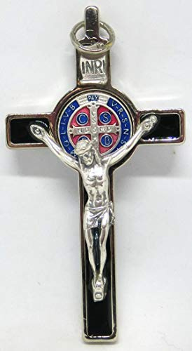 GTBITALY 10.001.11 MS St. Benedikt Kreuz Deluxe Größe 8 cm schwarz Inri Medaille handemailliert Silber Exorzismus Exorzismus