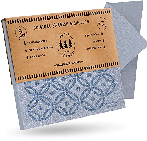 SUPERSCANDI Putzlappen im 5er Pack - 100% Biologisch Abbaubar & Kompostierbar | Wiederverwendbare & Lebensmittelsichere Spültücher | Für Jede Oberfläche Geeignete Spüllappen | Artdeco Silber